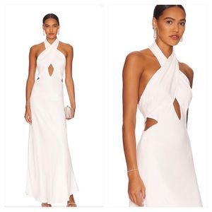 Bardot Wyn Satin Halter Dress M/6 Cut Out Crisscross Open Back Sleeveless